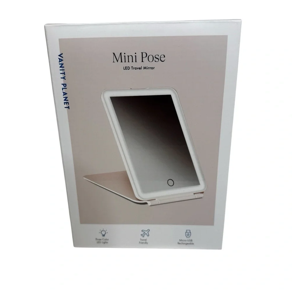 Vanity Planet Mini Pose Rose Gold LED Travel Mirror 3 Light Settings Touch NIB